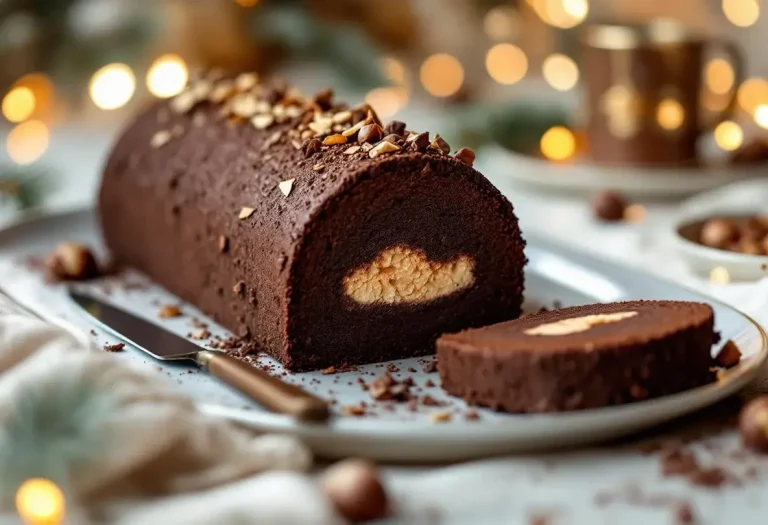 Voici la bûche de Noël à la mousse au chocolat qui cache un croustillant praliné et promet de faire la différence au réveillon 2025