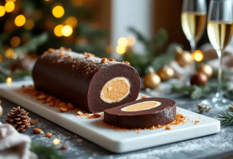 Voici la bûche de Noël à la mousse au chocolat qui cache un croustillant praliné et promet de vraiment faire la différence au réveillon 2025
