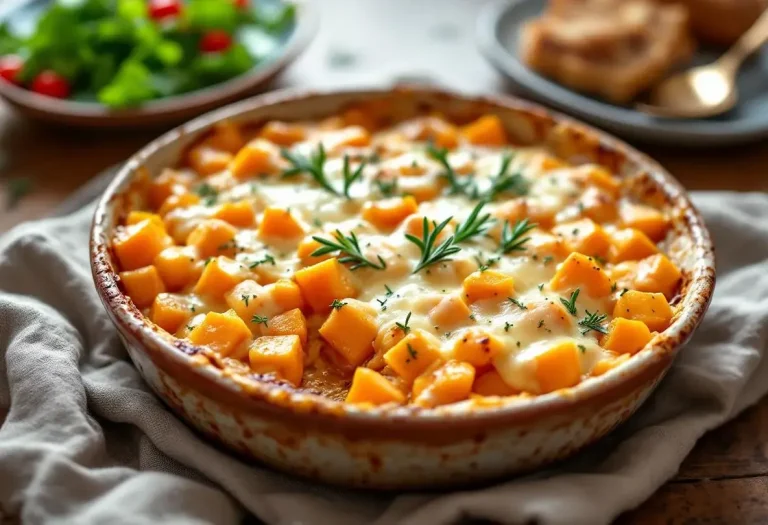 Gratin de butternut au fromage frais au four : douceur fondante, herbes fraîches et crème pour réchauffer les soirs d’hiver