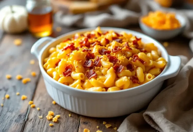 Macaroni au fromage ultra crémeux, cheddar fort, bacon et sirop d'érable
